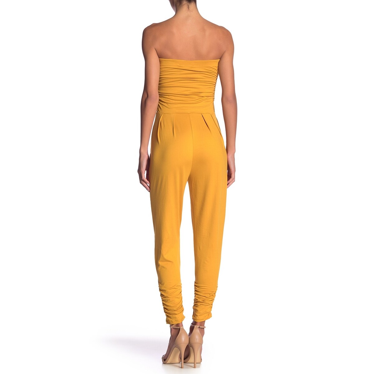 strapless ruched jumpsuit