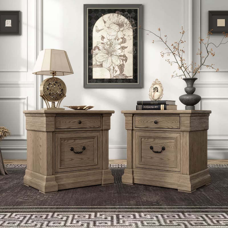 Furniture of America Wacine Weathered Grey Solid Wood 2-Drawer Nightstand (Set of 2) - Weathered Grey