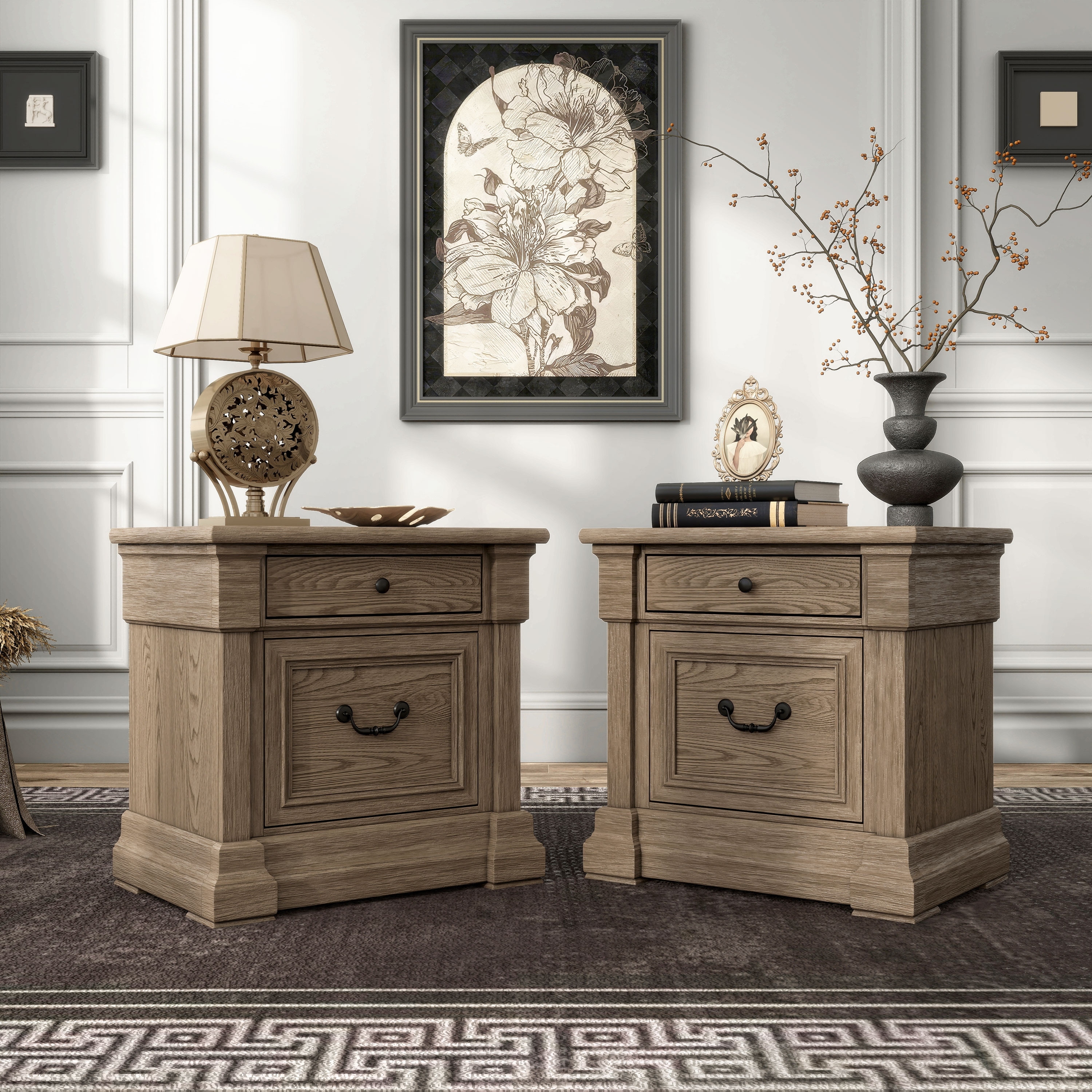 Furniture of America Wacine Weathered Grey Solid Wood 2-Drawer Nightstand (Set of 2)