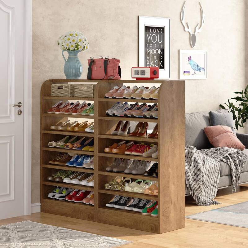 Adjustable 8-Tier Shoe Rack, Wooden Shoe Shelf Shoe Storage Cabinet