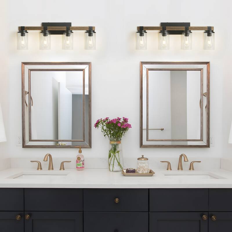 Starsky 2/3 Lights Farmhouse Modern Dimmable Bathroom Glass Vanity Light with Clear Cylinder Shade