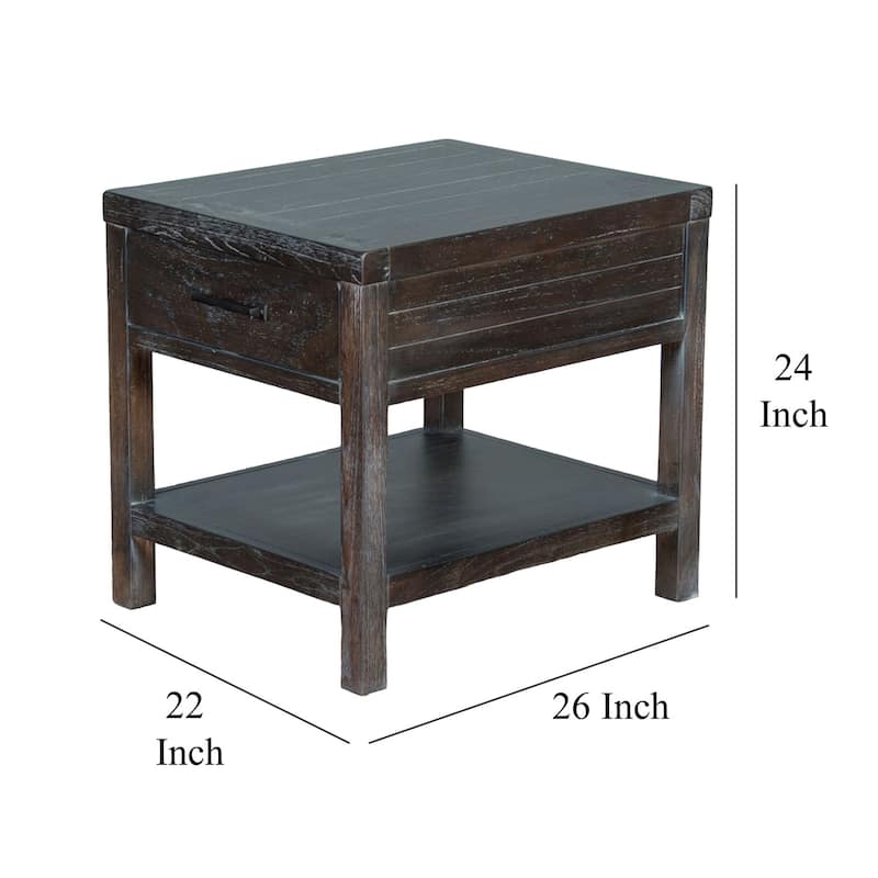 26 in. Dark Brown Rectangle Wood End Table with Storage Drawer for Convenience