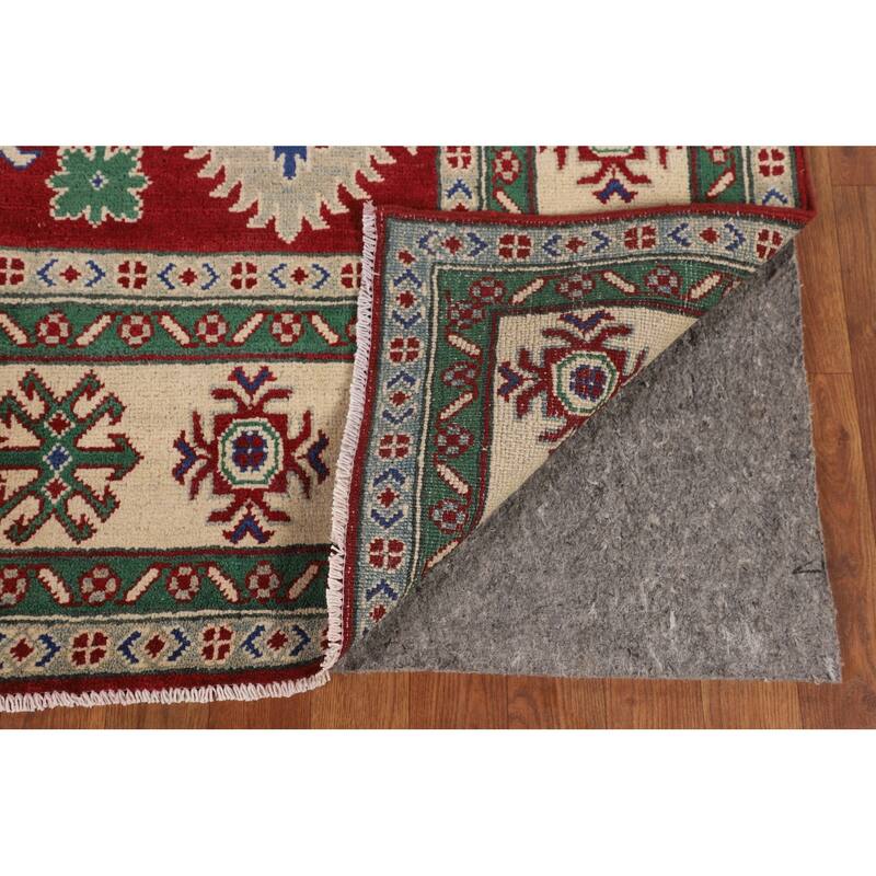 Red Geometric Kazak Oriental Area Rug Hand-Knotted Wool Carpet - 5'8" x 8'4"