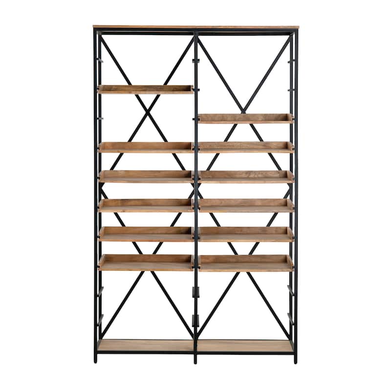 81 in. Brown Solid Wood 12 Shelf Bookcase