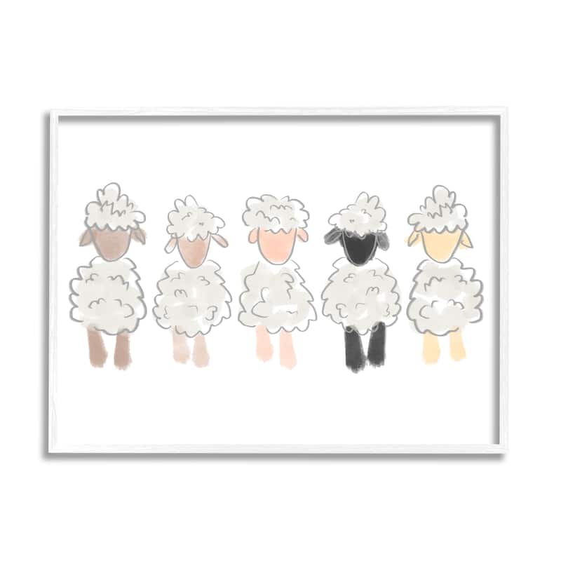 Stupell Fluffy Soft Sheep Farm Animal Nursery Drawing Framed Wall Art - Tan