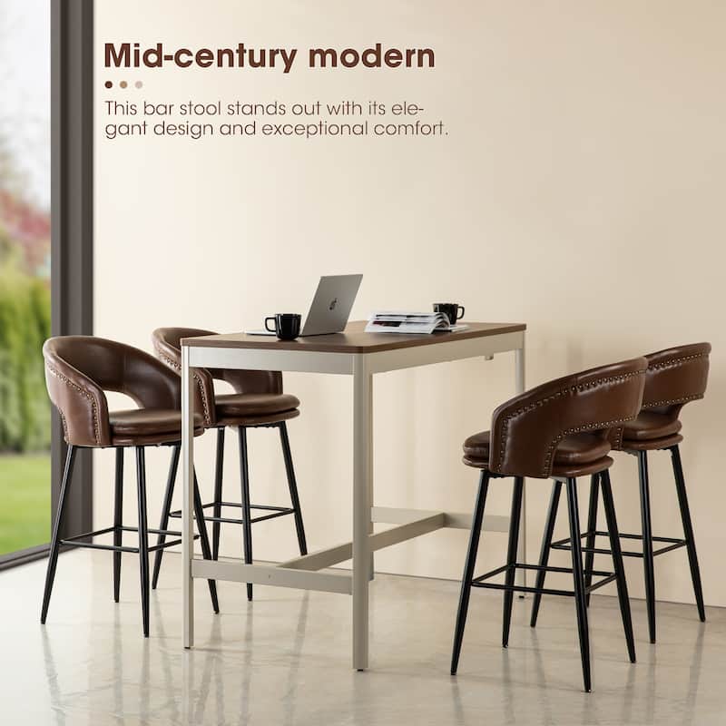 Glitzhome Set of 2 Mid-Century Modern 40.5"H Faux Leather Bar Stools with Nailhead Trim
