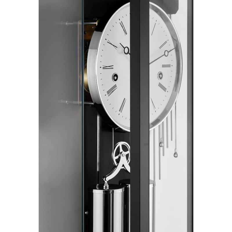 Filigree Pendulum Wall Clock with Glass Panel - 34.5" - Black and Silver Finish