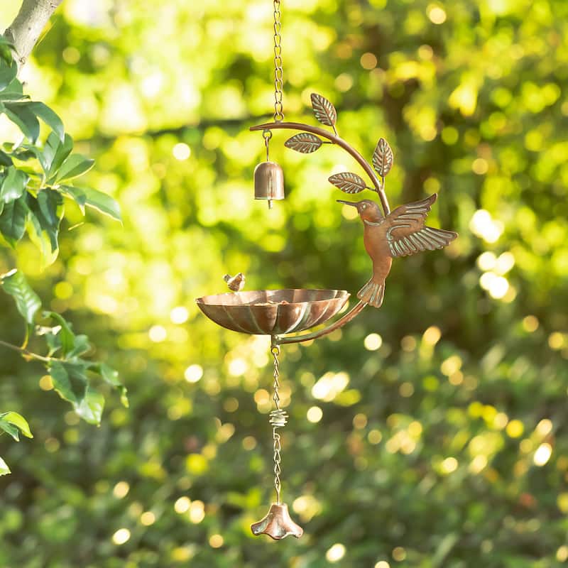 Glitzhome 25"H Faux Copper Patina Finish Hummingbird Birdfeeder
