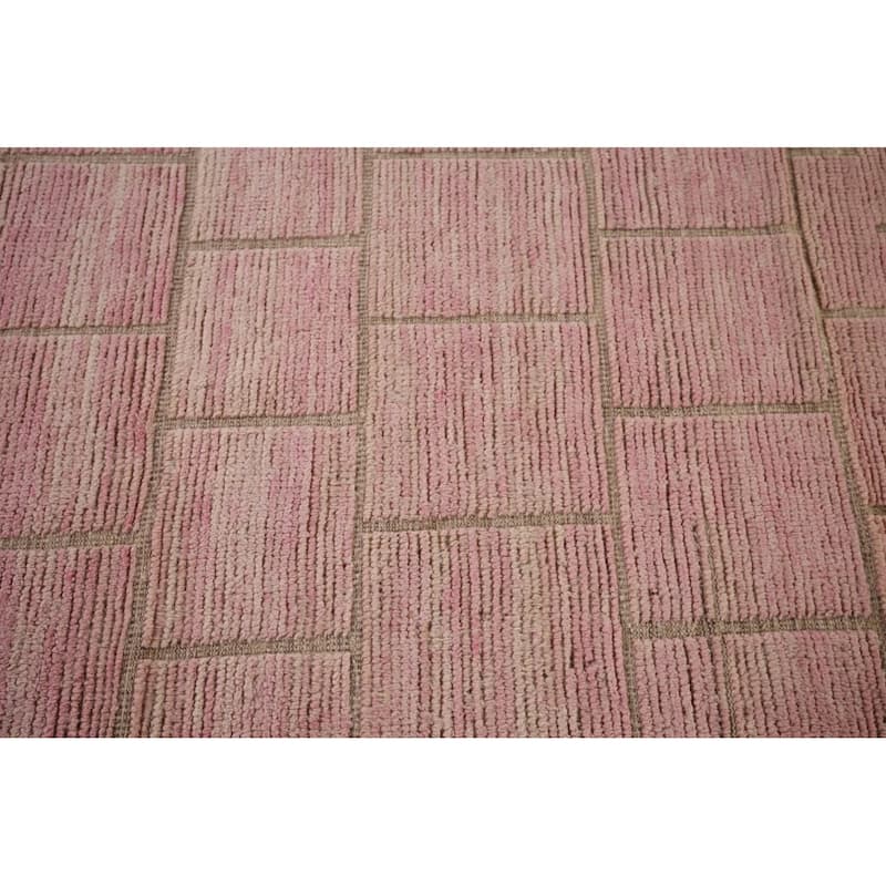 Pink Moroccan Area Rug Handmade Wool Carpet - 9'0"x 12'6"