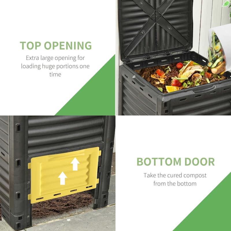 Outsunny Composting Tumblers Garden Compost Bin Large Outdoor Compost Container 80 Gallon, Yellow - 23.75'' x 23.75'' x 32''