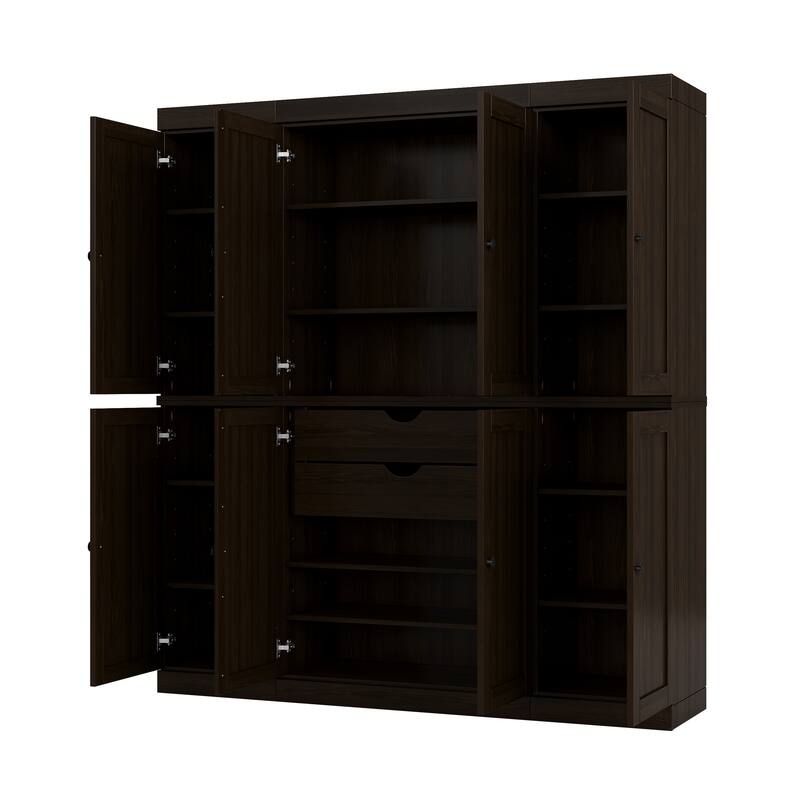 Palace Imports 100% Solid Wood Pantry Cabinet, Shaker Doors, 2 Drawers, Adjustable Shelves, 65" Wide, 71.5" Tall - Espresso