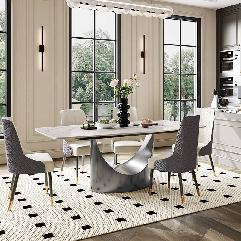 63"-94" Hobart Modern Dining Table with Rectangular Sintered Stone Tabletop and Carbon Steel Leg for 4-10