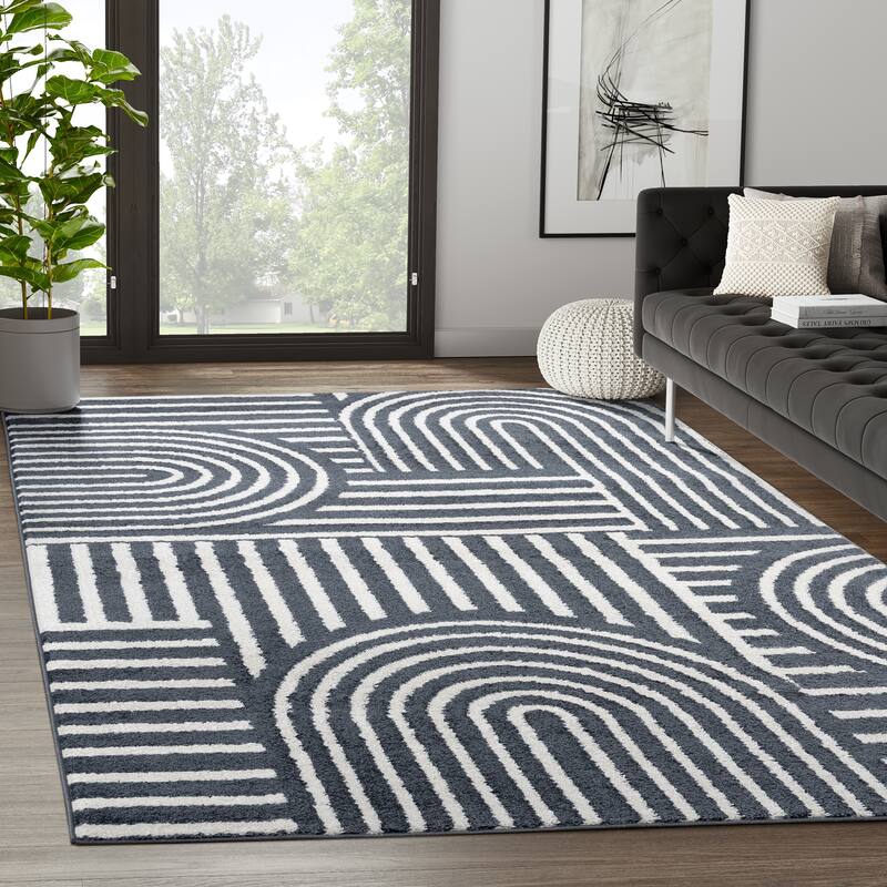 Abani Rugs Nuevo NUE120A Mid Century Arches Cream Black Area Rug - 6' x 9' - Charcoal