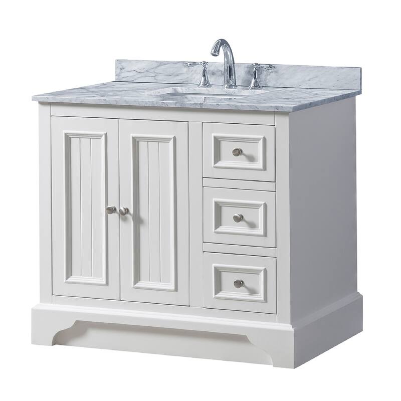 Kingswood 36 in. Vanity in White with White Carrara Marble Top