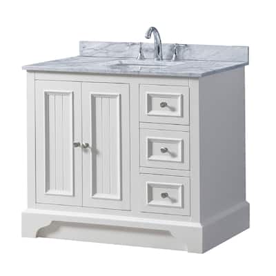 Kingswood 36 in. Vanity in White with White Carrara Marble Top