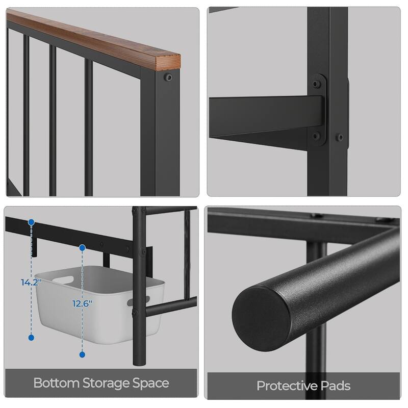 Queen Metal Platform Bed Frame with Headboard, Sturdy Iron Construction, No Box Spring Needed
