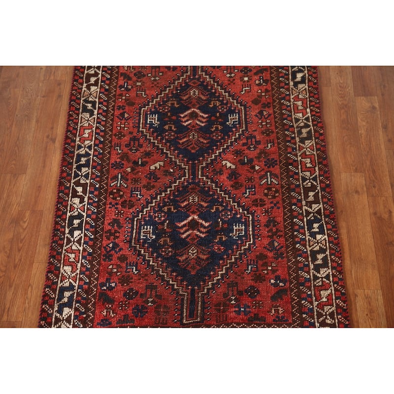 Tribal Shiraz Persian Antique Area Rug Hand-Knotted Wool Carpet - 3'2"x 4'10"