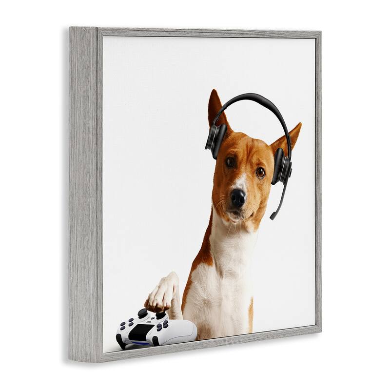 Stupell Gaming Dog with Headset Framed Giclee Art Design By CAD Designs