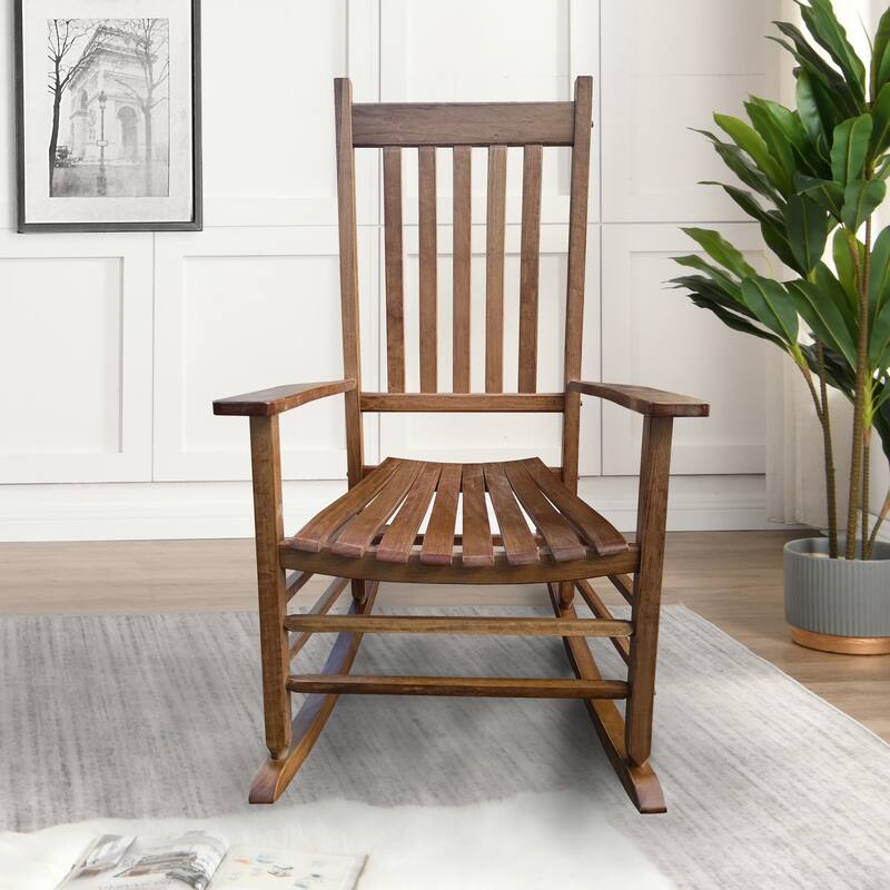 Balcony Porch Adult Rocking Chair Brown Constructed of solid hardwood,Beautifully designed with wide seat and armrest - Brown