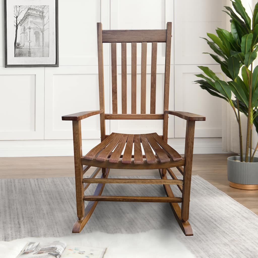 Balcony Porch Adult Rocking Chair Brown Constructed of solid hardwood,Beautifully designed with wide seat and armrest