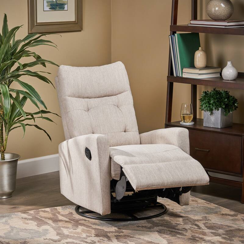 Roomfitters Swivel Recliner Chair with Tufted Back and Metal Base, Push-Back Reclining Lounge Chair for Living Room