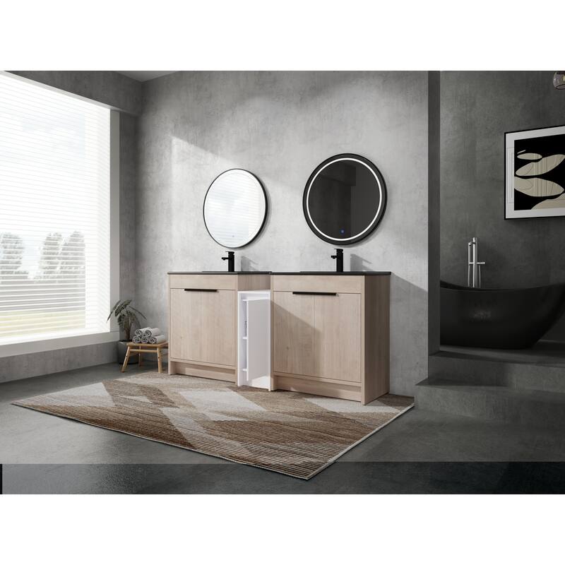 72" Freestanding Bathroom Vanity Set with Adjustable Storage Cabinets, Black Ceramic Sink