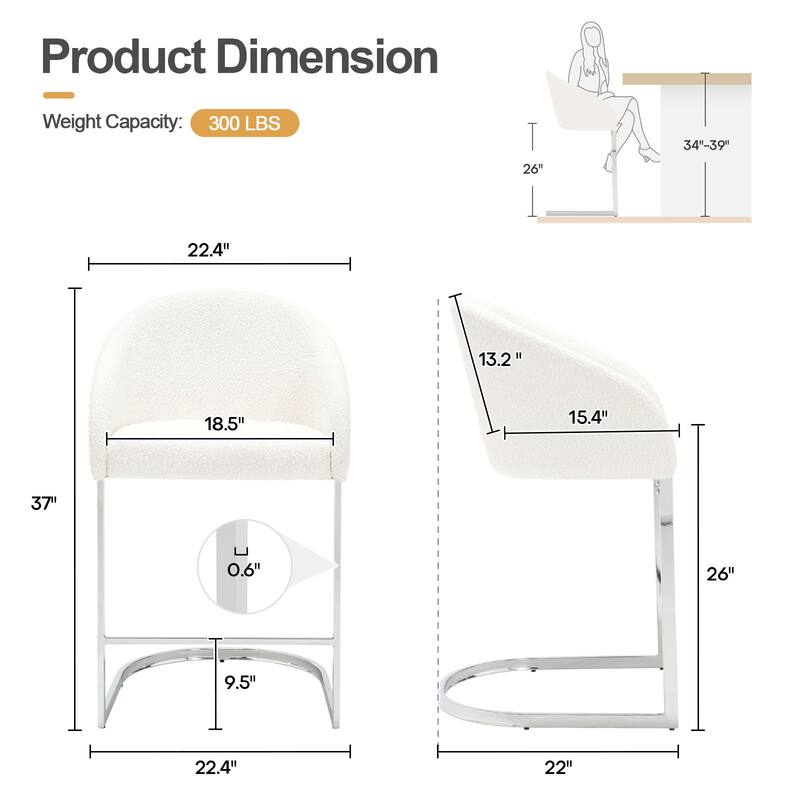 26" Fabric Upholstered Counter Height Bar Stools with Arms - 37" H x 22.4" W x 22" D