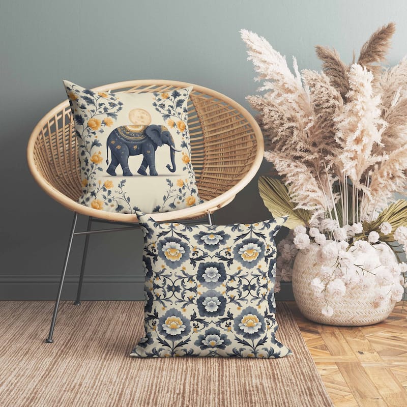 Moonbeam Elephant Indoor/Outdoor Reversible Throw Pillow Gray and Orange