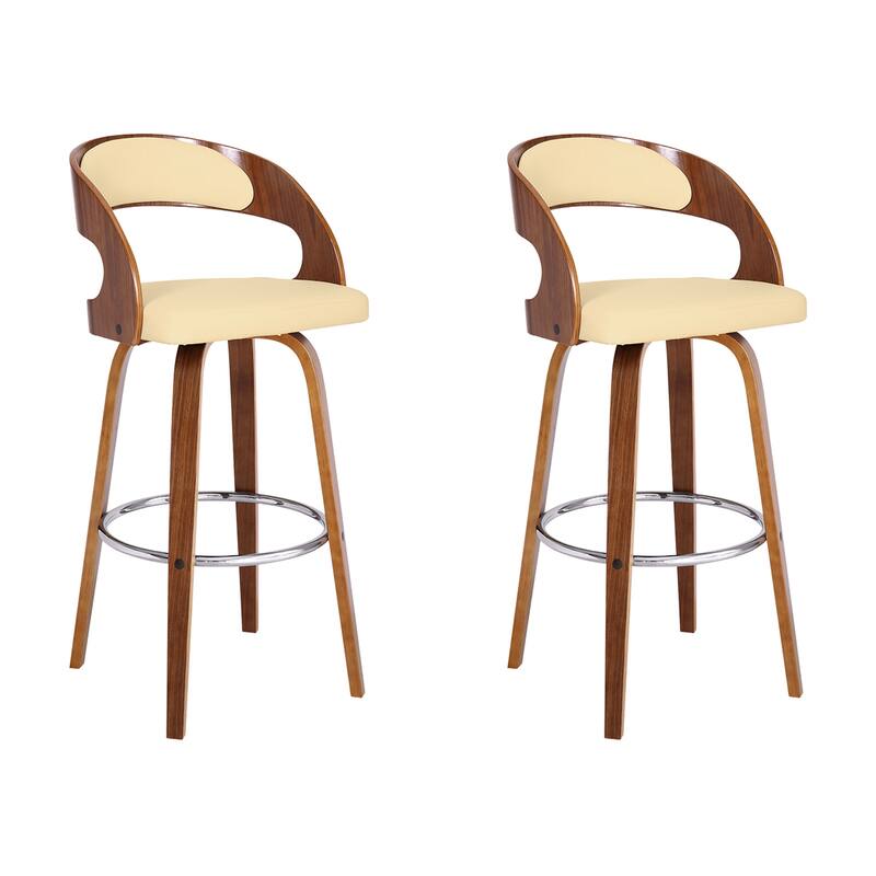 Shelly Mid-Century Swivel Bar Stool, Upholstered Counter Height Stool with Bentwood Legs