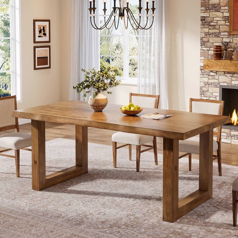 63 Inch Solid Wood Dining Table for 6, Farmhouse Rectangle Kitchen Table - 31.5" D x 62.99" W x 29.53" H
