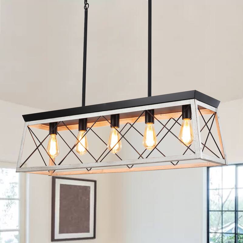 5-Light Vintage Industrial Chandelier for Kitchen Island Dining Room Living Room