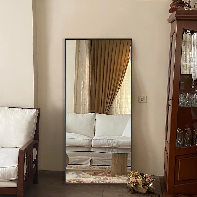 Rectangle Full Length Metal Floor Mirror Wall Mounted Mirror - 64.9X21.9 - Black