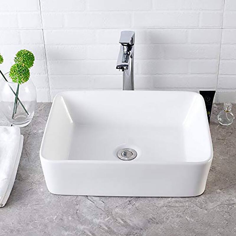 Rectangle White Ceramic Vessel Bathroom Sink