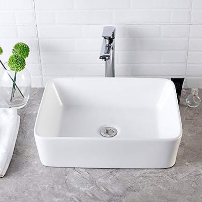 Rectangle White Ceramic Vessel Bathroom Sink