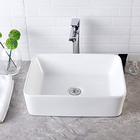 Rectangle White Ceramic Vessel Bathroom Sink