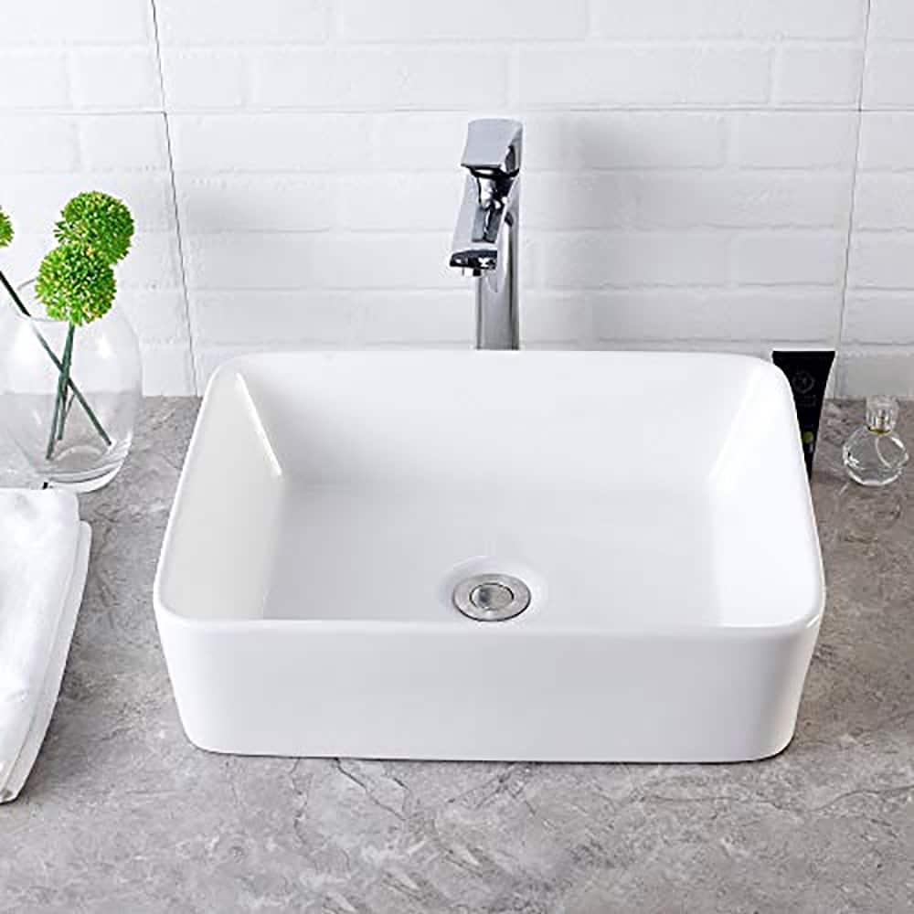 Rectangle White Ceramic Vessel Bathroom Sink