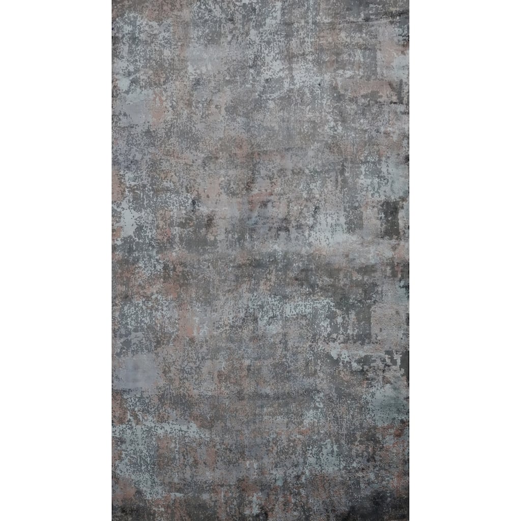 Hand Knotted Oriental Viscose Silk Carpet Modern Abstract Greys & Charcoal Abstract Area Rug - 9' 11'' X 6' 5''