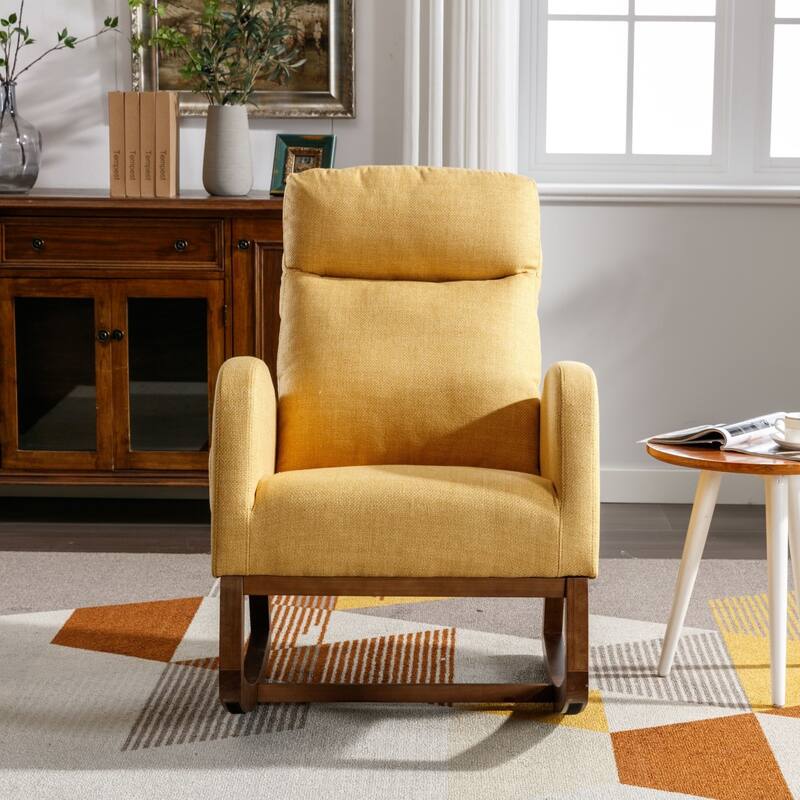 Modern Linen Upholstered Rocking Chair, Living Room Lounge Arm Chair