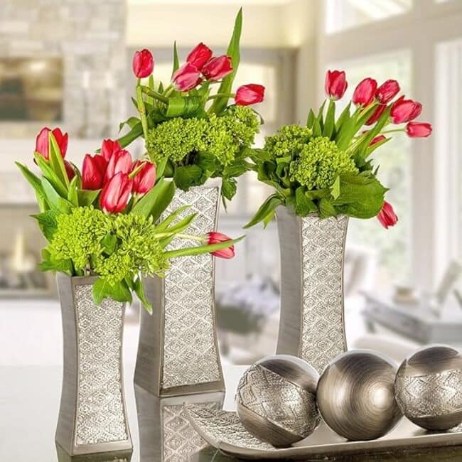 Creative Scents Dublin Brushed Silver Decorative Tray and Orbs/Balls (Set of 3)