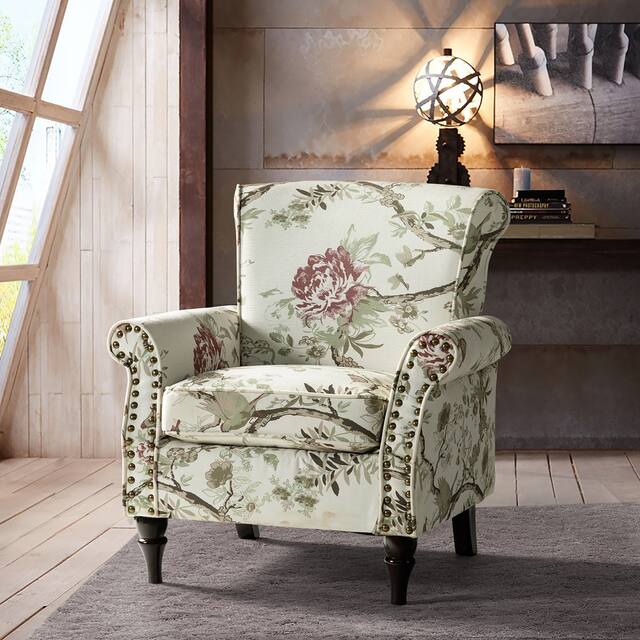 Avelina Nailhead Trim Comfy Accent Armchair with Rolled Arms - FLORAL