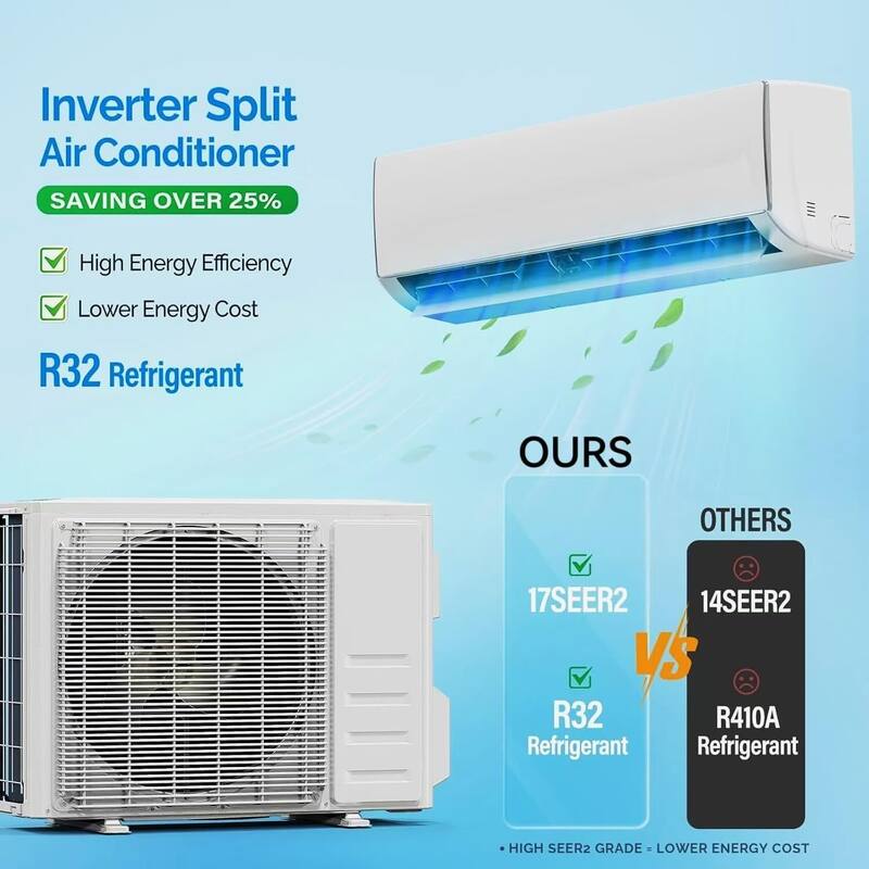 230V 17 SEER2 11500 BTU Wifi Enabled Mini Split Air Conditioner, AC Unit & Heater for 550 Sq.Ft. - N/A