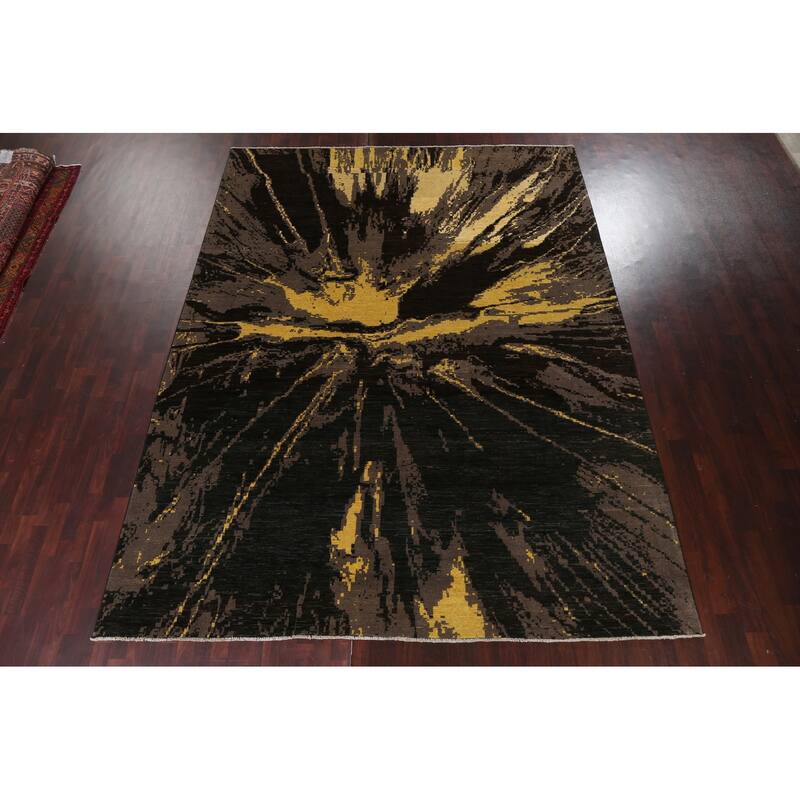 Vegetable Dye Abstract Contemporary Area Rug Hand-knotted Wool Carpet - 9'9" x 12'9"