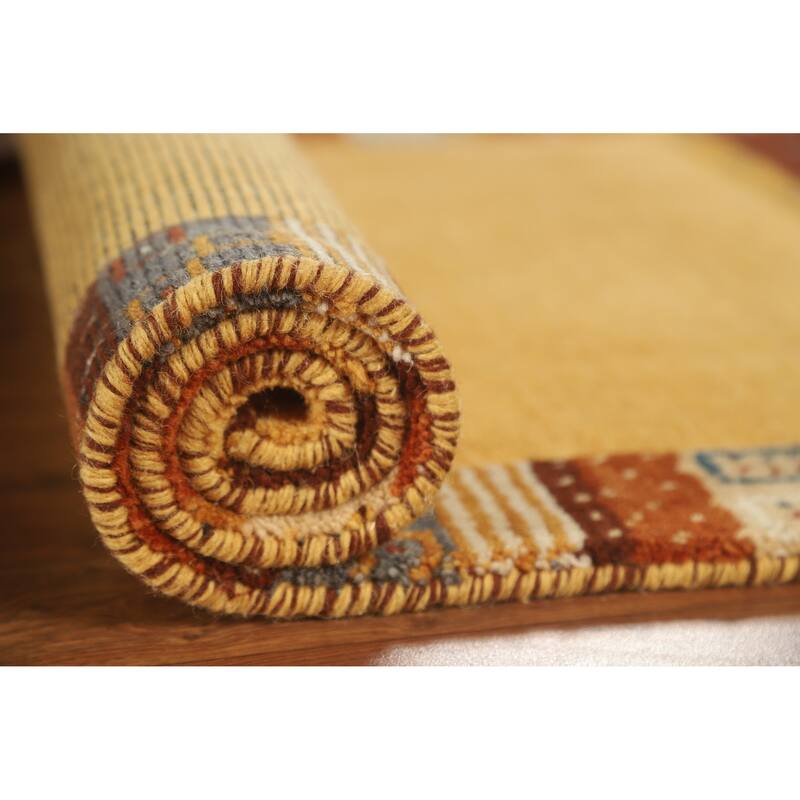 Hand Knotted Oriental 100% Wool Carpet Tribal Tribal Yellow & Gold Gabbeh Area Rug - 4' 4'' X 2' 5''