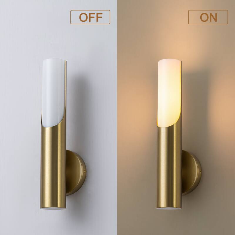 Modern 1-Light Brass Wall Sconce with Opal Glass Shade - 4.7" W x 4.3" D x 15" H
