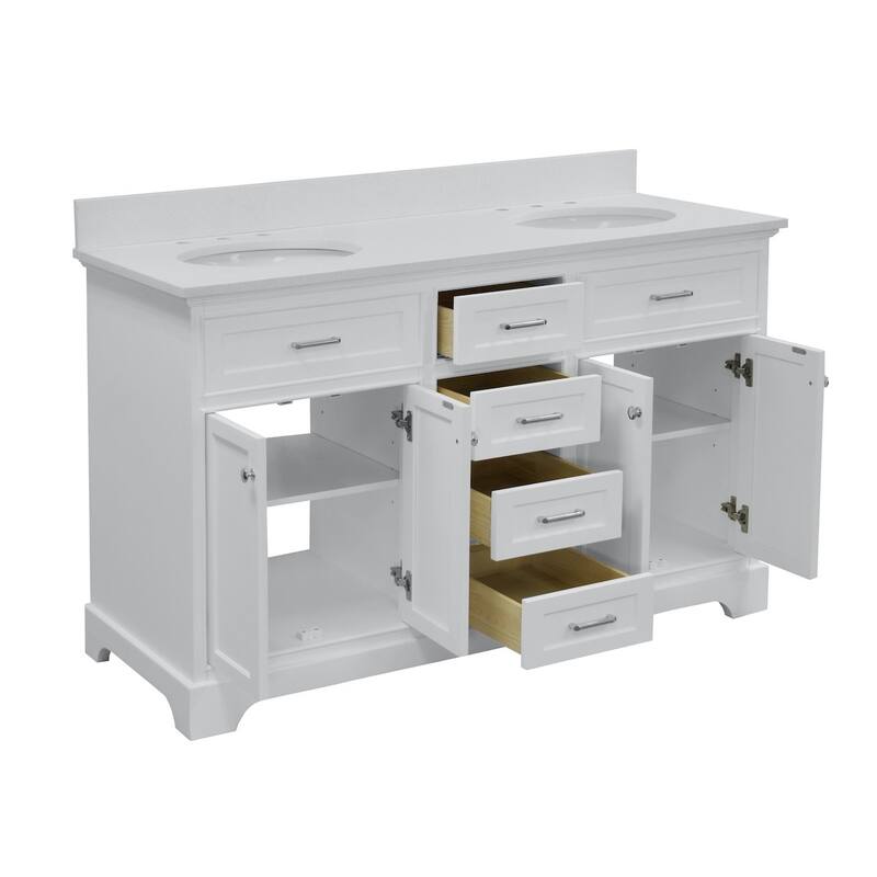 KitchenBathCollection Aria 60" Double Bathroom Vanity with Quartz Top