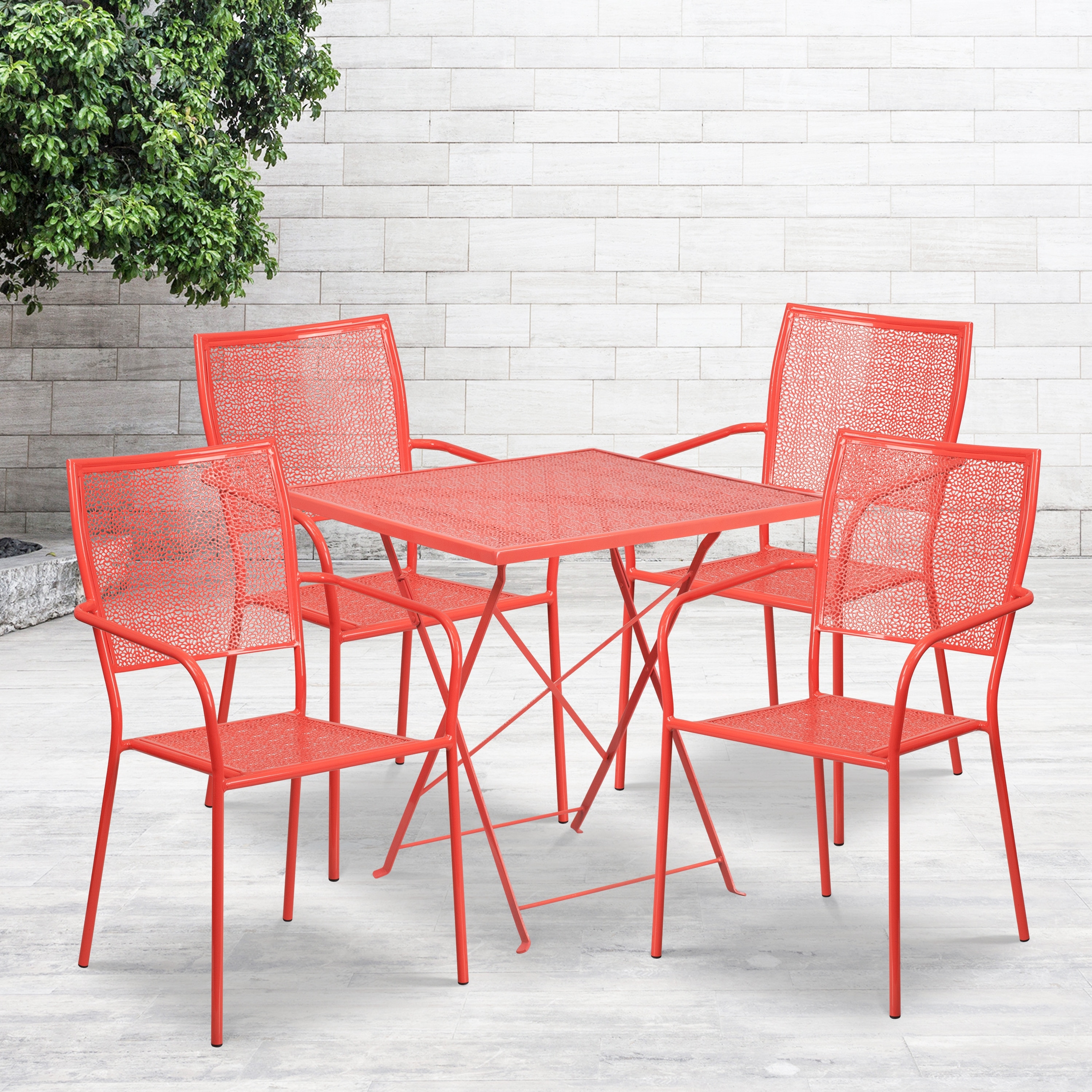 28-inch Square 5-piece Indoor/ Outdoor Folding Table and Chairs Set