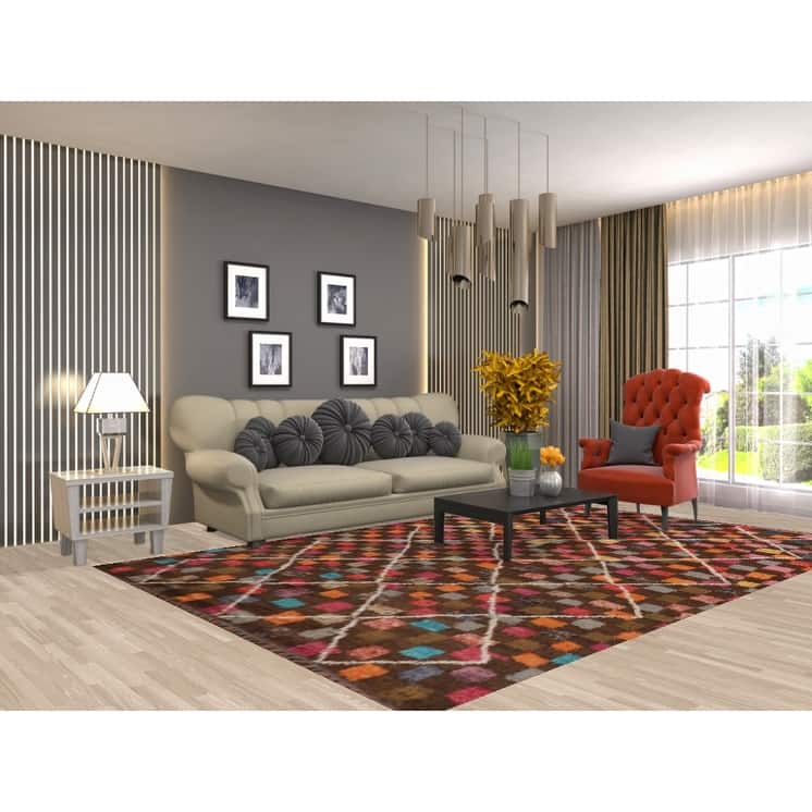 Checkered Moroccan Oriental Area Rug Handmade Wool Carpet - 6'10" x 10'6"