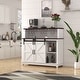 preview thumbnail 2 of 9, White Sliding Door Coffee Bar Cabinet Sideboard with Wine Bottle Rack