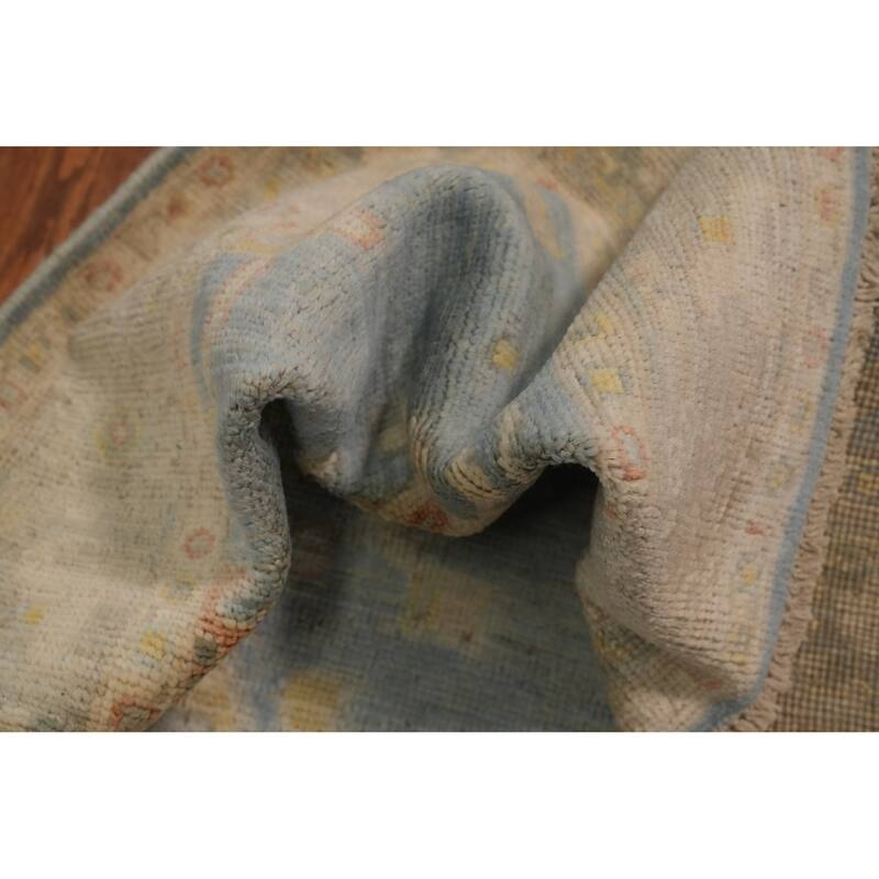 Hand Knotted Oriental 100% Wool Carpet Traditional Floral Navy Blue & Blues Ziegler Runner Rug - 11' 9'' X 3' 1''