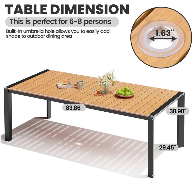 7-Piece Outdoor Aluminum Patio Dining Table with Umbrella Hole and Folding Dining Chair Set